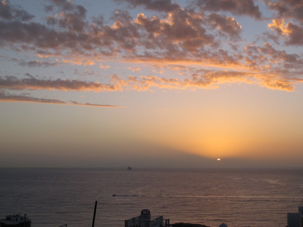 Sunrise behind Tenerife seen from the roof terrace of my apartment on La Palma.