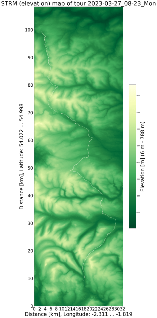 SRTM relief map with GPS data