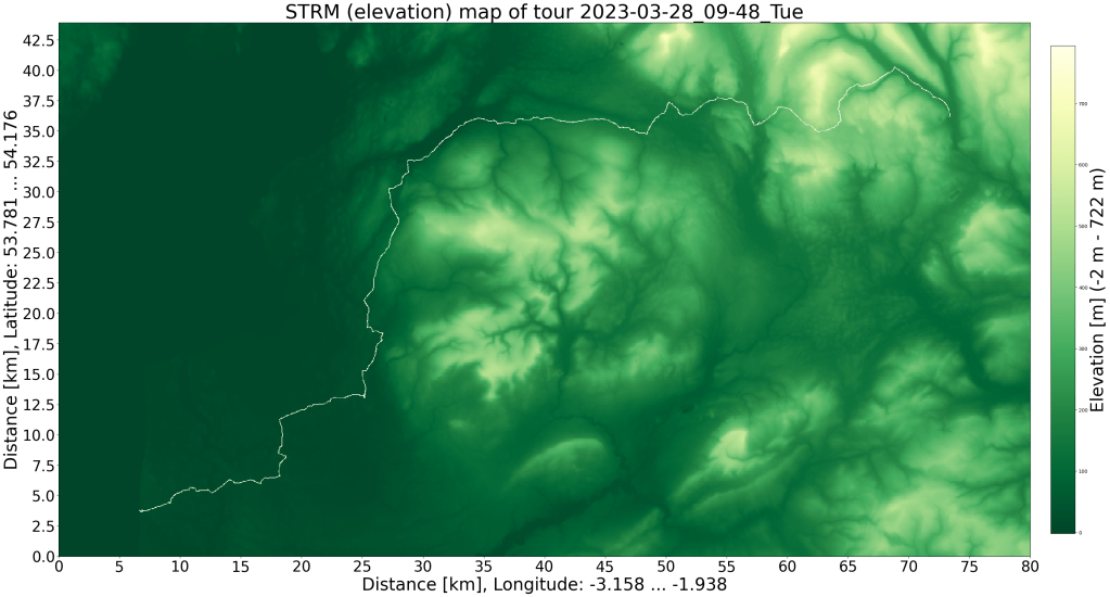 SRTM relief map with GPS data